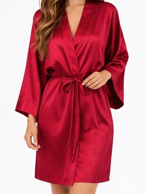 Vintage Victoria's Secret 100% Silk Red Kimono Robe w/ Pockets